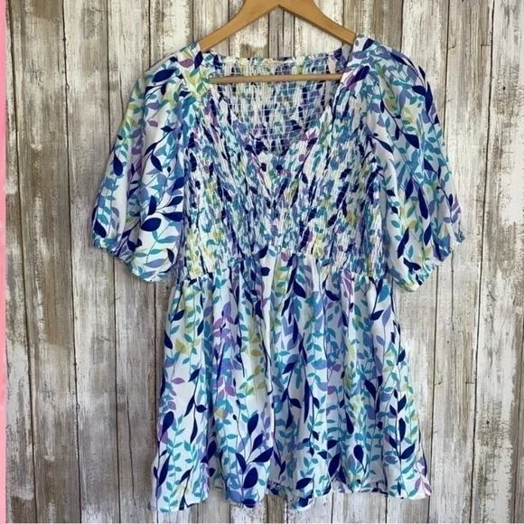 Jodifl Shades Of Blue Smocked Blouse - Picture 2 of 8